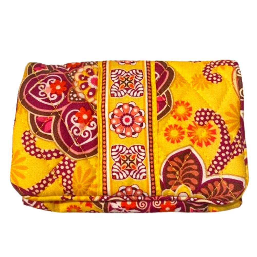 Vera Bradley Wallet NWT Taxi Bail Gold Pink Yellow Paisley Vegan 100% Cotton